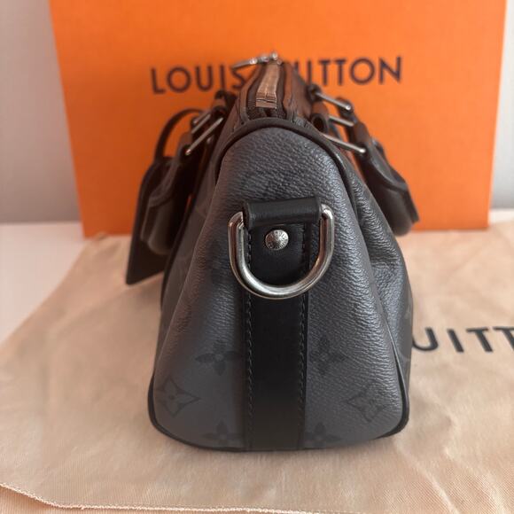 Louis Vuitton Keepall Bandoulière 25 Crossbody Bag Monogram Eclipse Gray Black - Picture 5 of 15